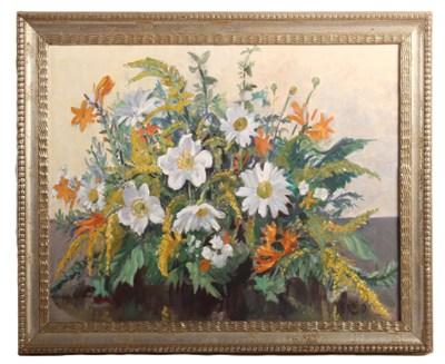 Lot 187 - English School, still life of flowers, oil on...