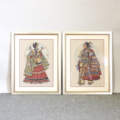 Lot 705 - A pair of beaded woolwork portraits