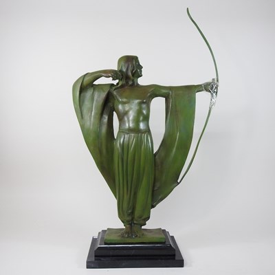 Lot 151 - An Art Deco painted bronze sculpture of an archer