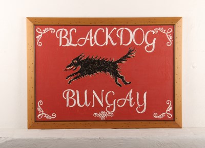 Lot 571 - A hand-painted red sign decorated with a dog...