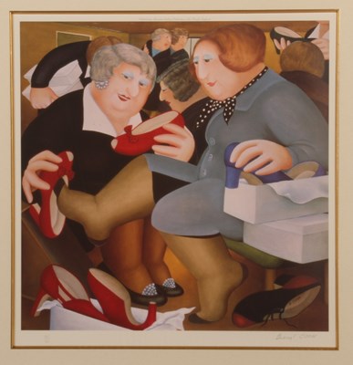 Lot 168 - Beryl Cook (British, 1926-2008), Shoe Shop,...