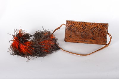 Lot 499 - A snakeskin handbag together with a black and...