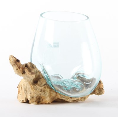 Lot 264 - A glass vase, moulded on a rootwood base