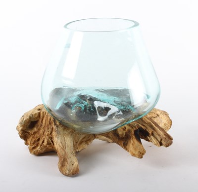 Lot 161 - A glass vase, moulded on a rootwood base