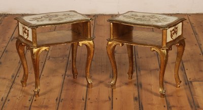 Lot 532 - A pair of gilt and white painted bedside tables