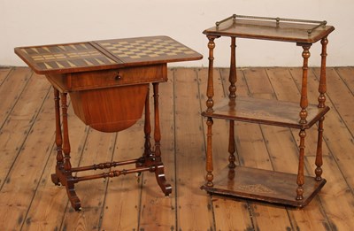 Lot 570 - A Victorian walnut folding games/sewing table,...