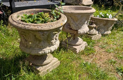 Lot 357 - Three reconstituted stone garden planters (a/f)