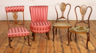 Lot 339 - A pair of Edwardian rosewood side chairs,...