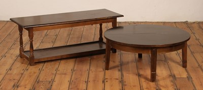 Lot 579 - An oak coffee table, 123 x 46cm together with...