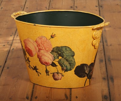Lot 414 - A 1990s yellow painted and floral decoupage...