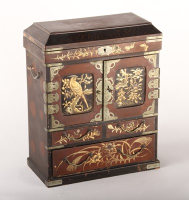 Lot 390 - A Japanese black and red lacquered gilt...