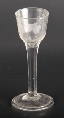 Lot 136 - A wine glass, circa 1750, having an etched...
