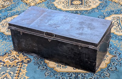 Lot 304 - A 19th century black painted tin trunk
