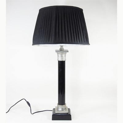 Lot 52 - A large column table lamp and shade, 85cm high