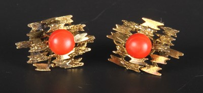 Lot 77 - A pair of coral earrings, of abstract form,...