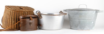 Lot 451 - A vintage wicker fishing creel, together with...