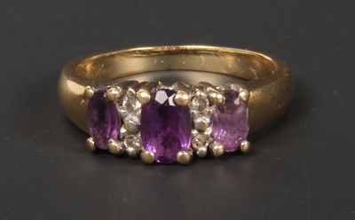 Lot 120 - A 10 carat yellow gold amethyst and diamond...