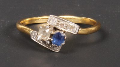 Lot 71 - An 18 carat yellow gold sapphire and diamond...