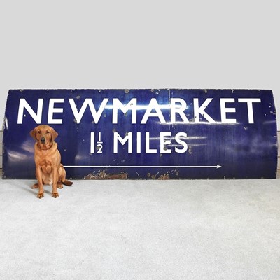 Lot 83 - A large enamel railway sign, Newmarket 1 1/2...
