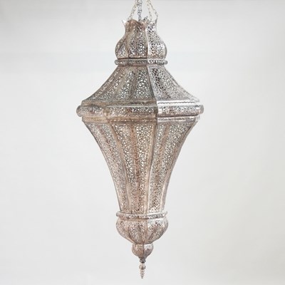 Lot 174 - A large Moroccan style pierced hanging lantern,...