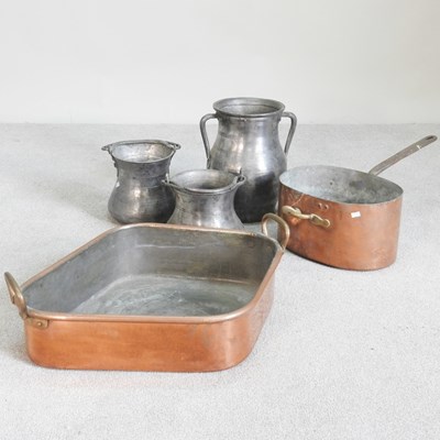 Lot 108 - A large Victorian copper pan, 33cm wide,...