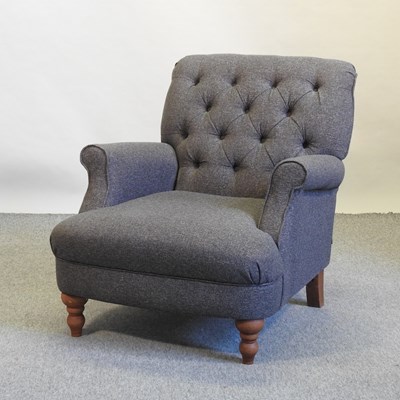 Lot 722 - A modern grey upholstered button back armchair