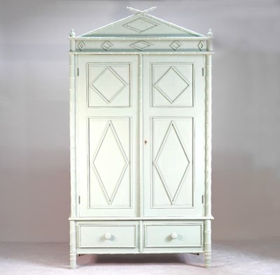 Lot 270 - A French painted pine and bamboo armoire,...