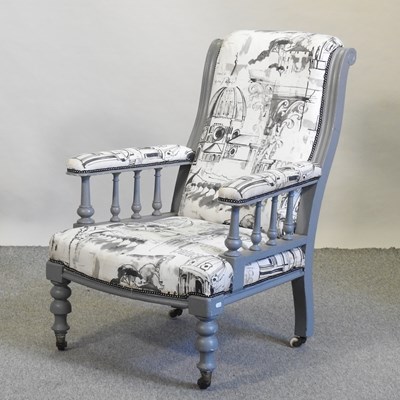 Lot 478 - An Edwardian and later grey painted upholstered armchair