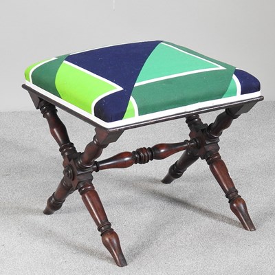Lot 335 - A 19th century mahogany x-frame stool, with a...