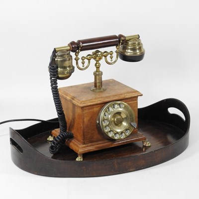 Lot 155 - A French style leather telephone and oval tray...