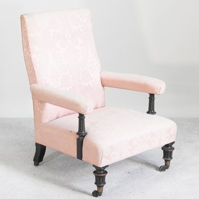 Lot 120 - A Victorian pink upholstered armchair, on...