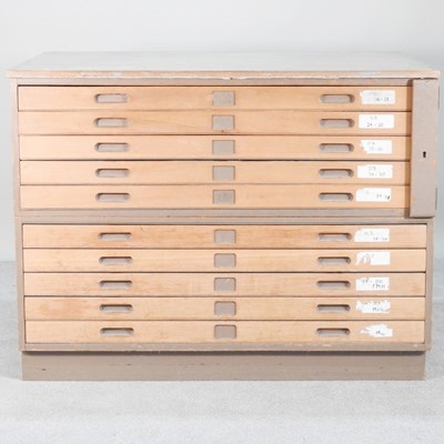 Lot 121 - A mid 20th century plan chest, in two parts,...