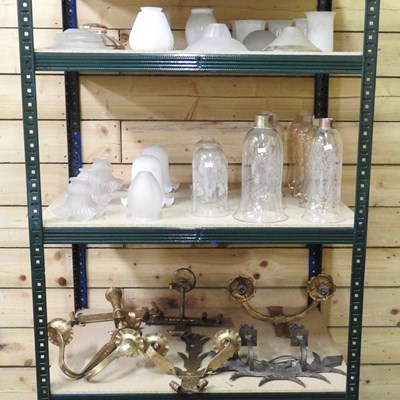 Lot 491 - A collection of metal wall sconces, glass...