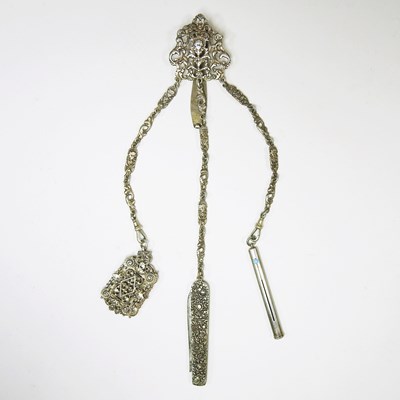 Lot 272 - A 19th century silver chatelaine, suspended...