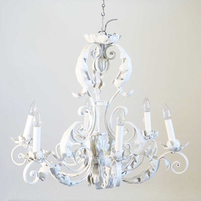 Lot 493 - A painted iron six branch chandelier, 71cm...