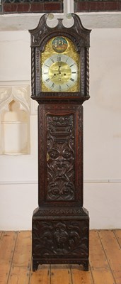 Lot 352 - An 18th century oak longcase clock, the brass...