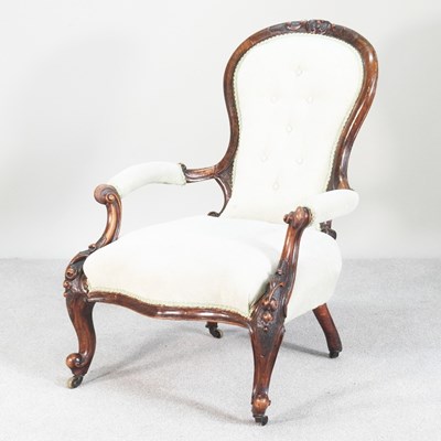 Lot 558 - A Victorian cream upholstered open armchair,...