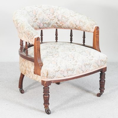 Lot 159 - An Edwardian upholstered tub shaped armchair,...