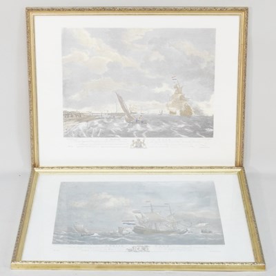 Lot 394 - A pair of prints of 18th century ships, 37 x...