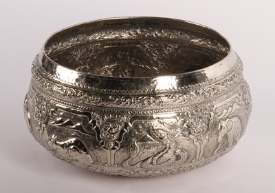 Lot 138 - A large Thai white metal rice bowl, repoussé...