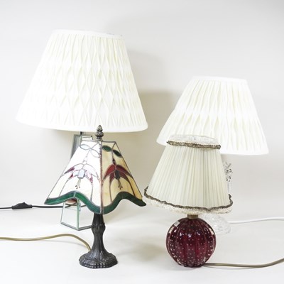 Lot 442 - A Tiffany style table lamp, together with...