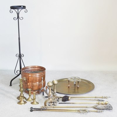 Lot 298 - A brass tray, 55cm diameter, together with a...