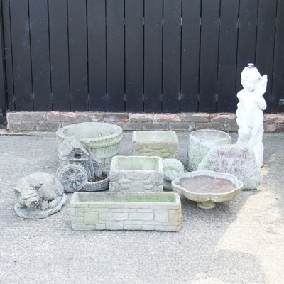 Lot 425 - A collection of cast stone garden troughs and...