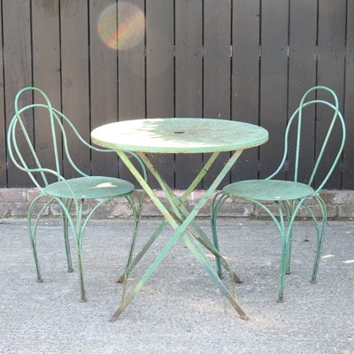 Lot 145 - A green painted metal bistro set (3)