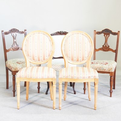 Lot 368 - A pair of French style upholstered side chairs,...