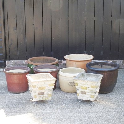 Lot 383 - A collection of glazed garden pots