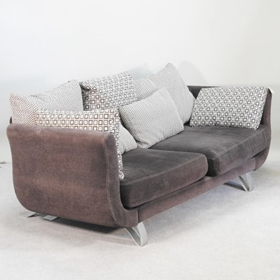 Lot 372 - A modern grey upholstered sofa, with loose...