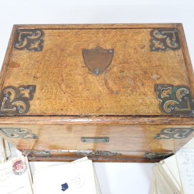 Lot 173 - A 19th century oak and brass mounted stationery box