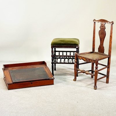 Lot 221 - An Edwardian upholstered stool, together with...