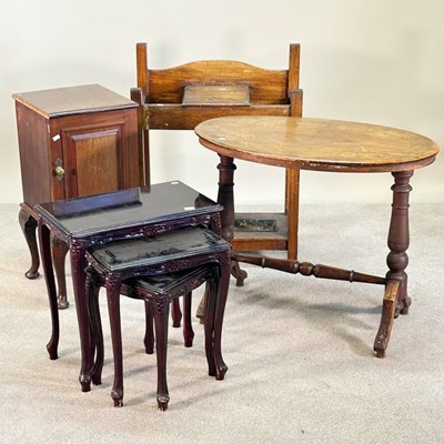 Lot 412 - A Victorian inlaid stretcher table, together...